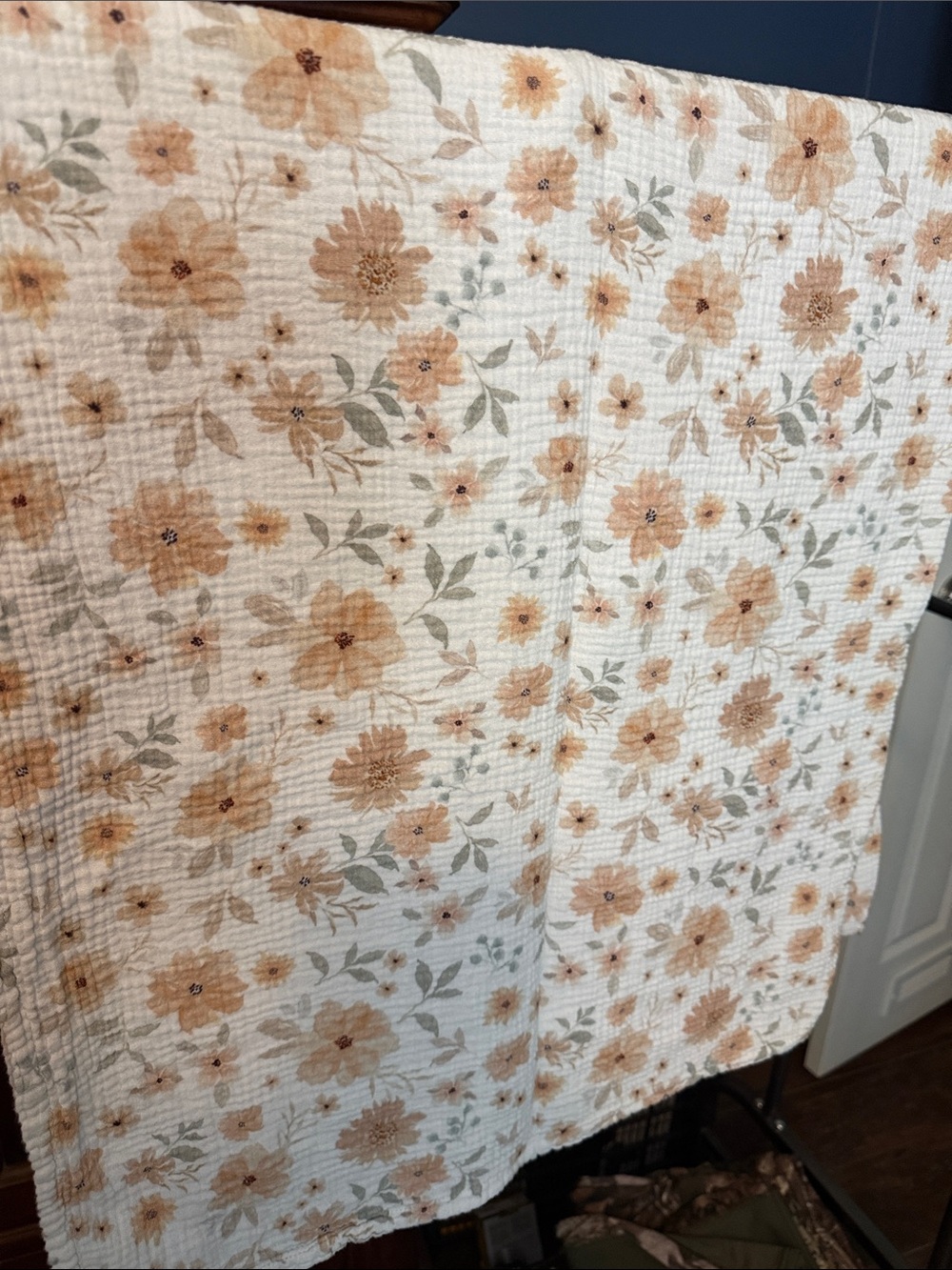 Floral Muslin Baby Blanket - Cream & Peach 120
